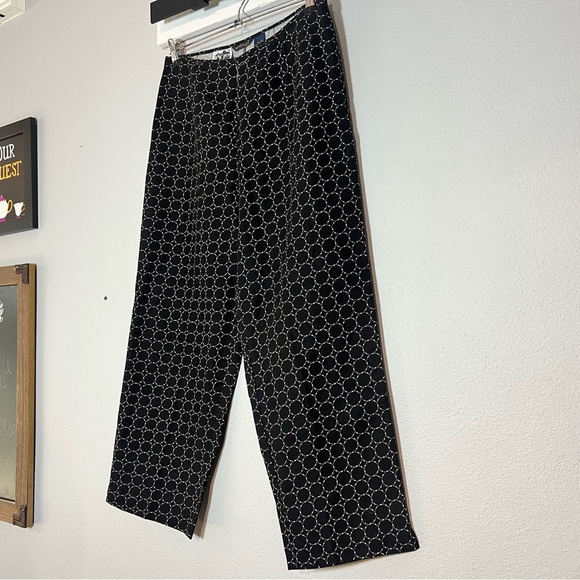 Ecologie Irish Linen Cropped Pants Black Circle Pattern Size 10 High Rise Womens - Picture 3 of 7